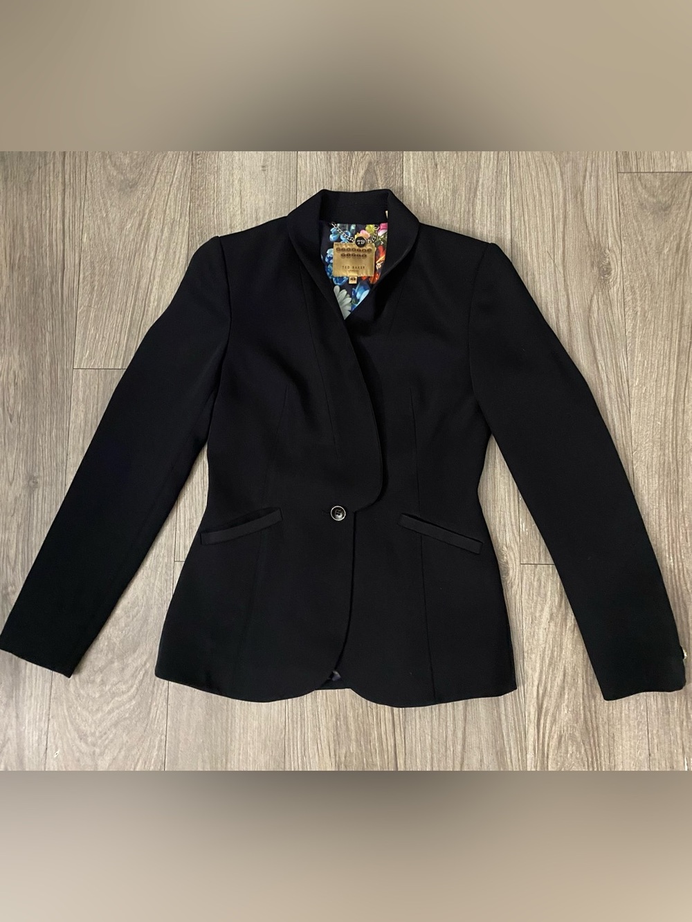 Ted Baker Black Single-Button Tailored Blazer with Floral Trim